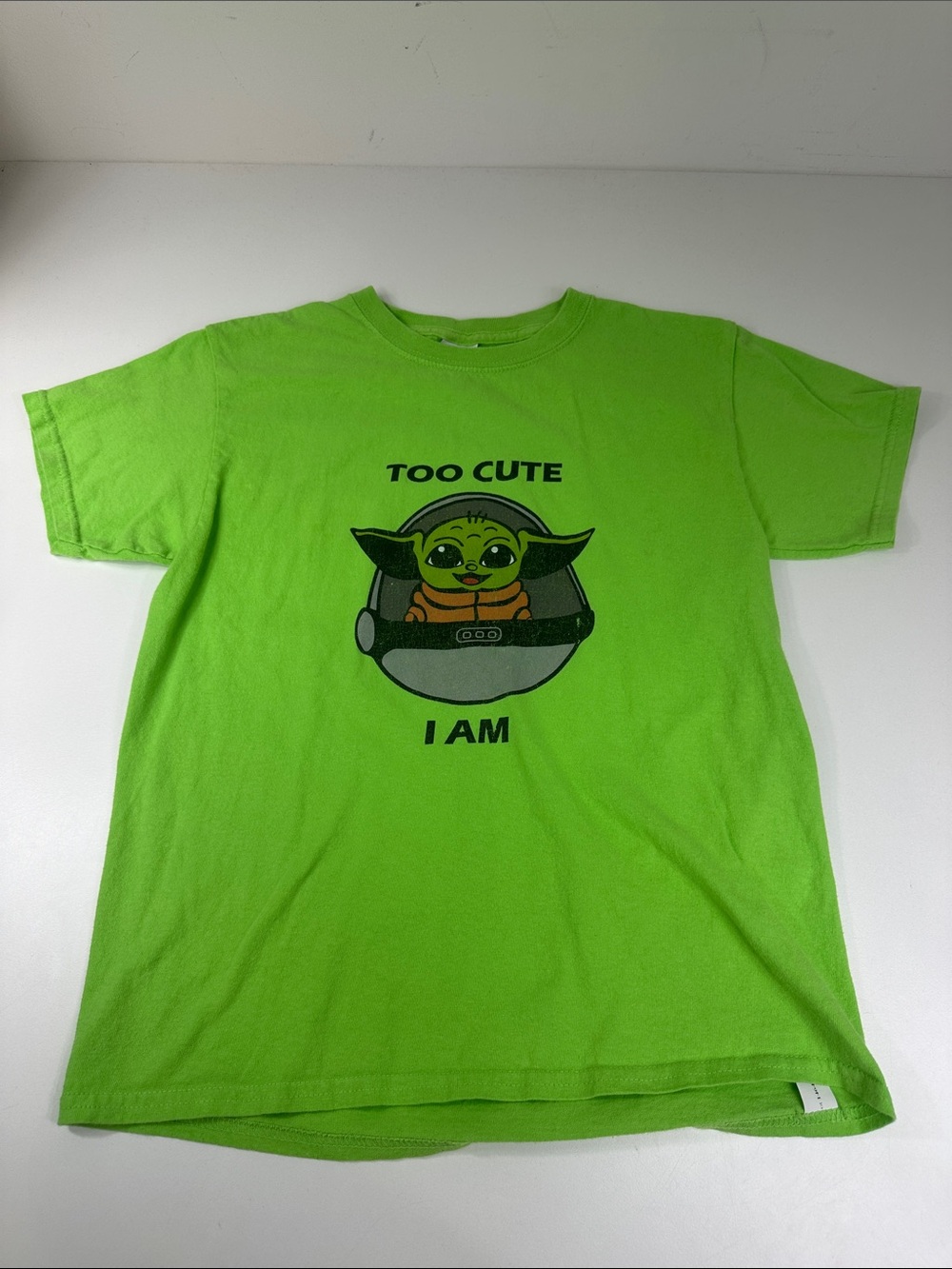 Gildan Bright Green Kids 'Too Cute I Am' Character Tee Youth Size M Star Wars